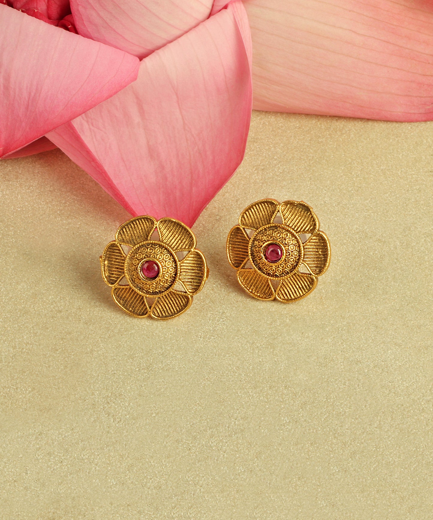 Heritage Design Antique Gold Floral Stud Earrings