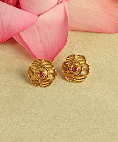 Heritage Design Antique Gold Floral Stud Earrings