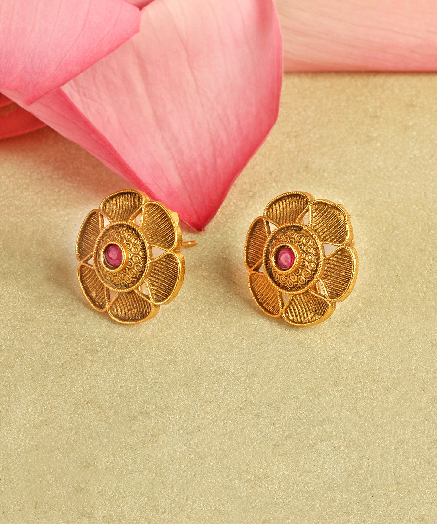 Heritage Design Antique Gold Floral Stud Earrings