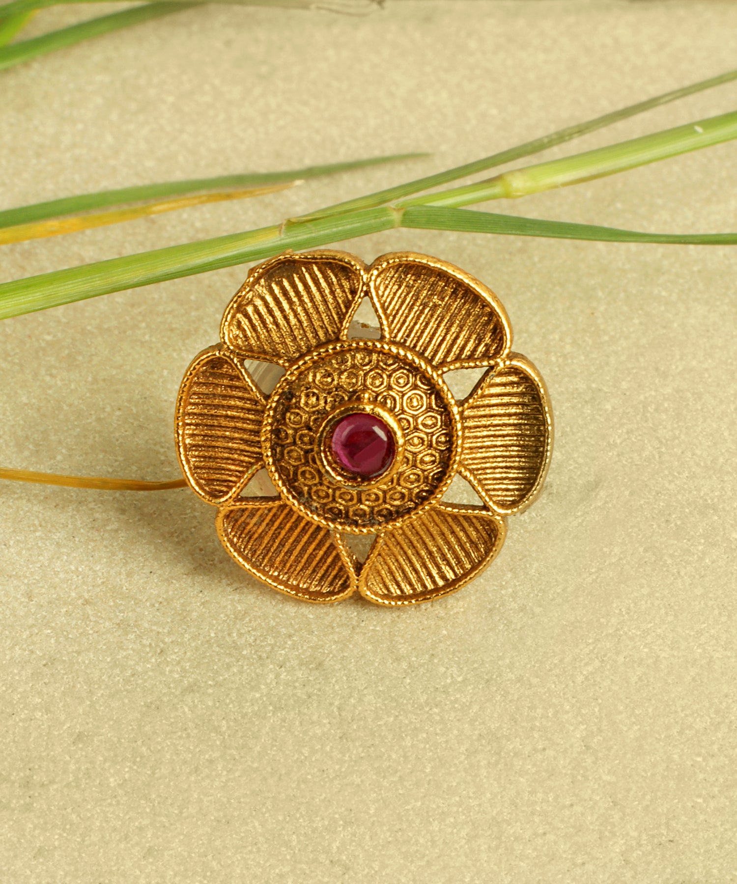 Heritage Design Antique Gold Floral Stud Earrings