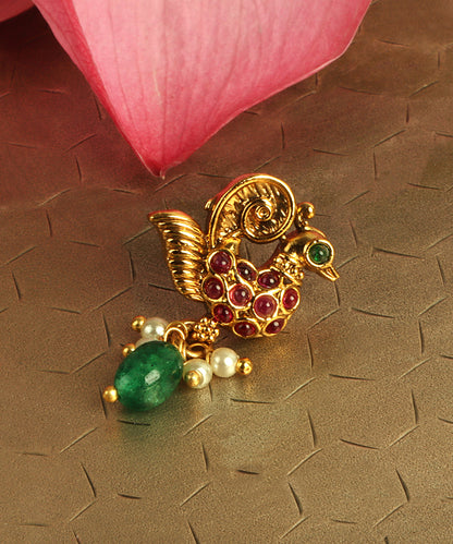 Bird Earrings With Pearl And Emeral Drop