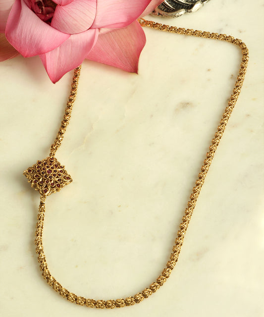 Antique Gold Dual-Side Necklace with Ruby & Emerald Brooche