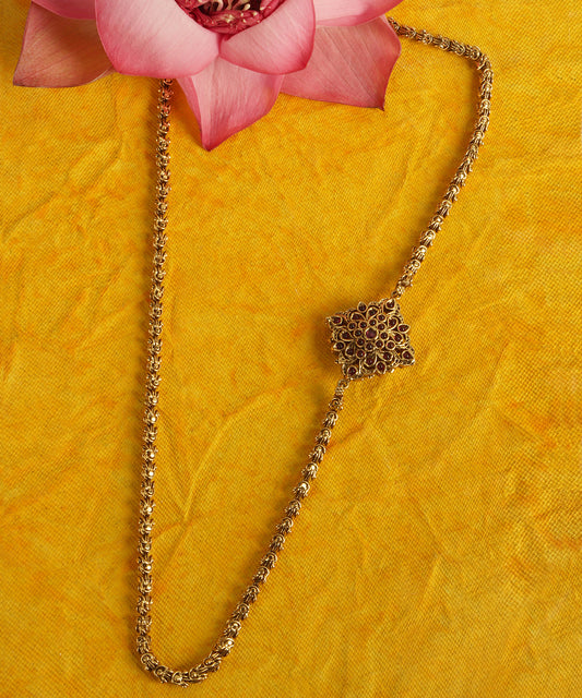 Antique Gold Dual-Side Necklace with Ruby & Emerald Brooche