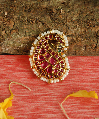 Rajwada Style Ruby Pearl Paisley Earrings