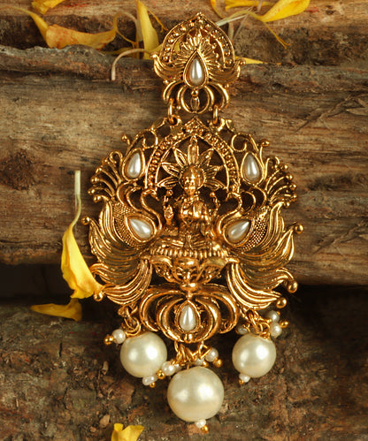 Heritage Lakshmi Temple Earrings – Gold Finish and Pearls