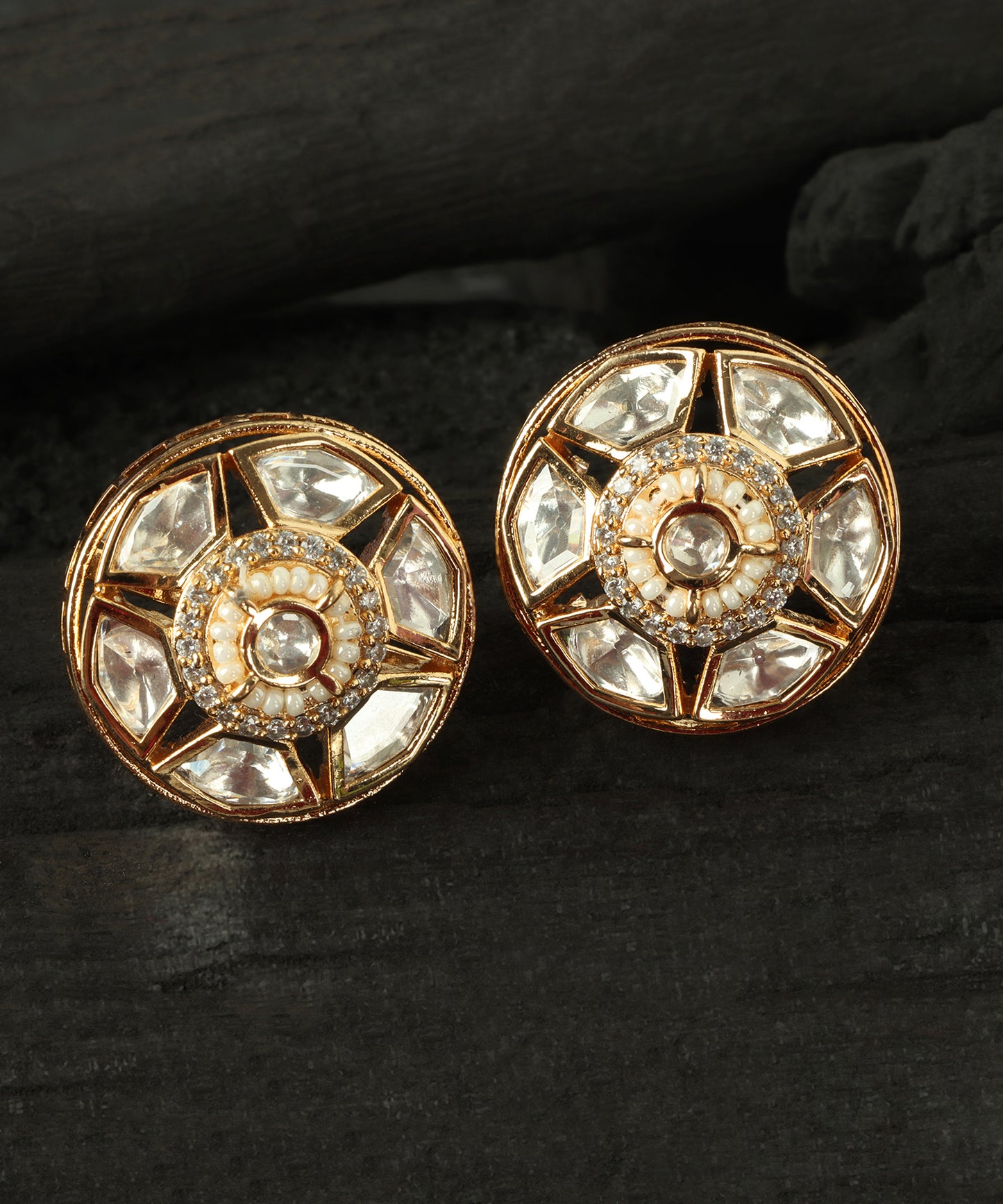 Rajwadi Polki Gold Studs