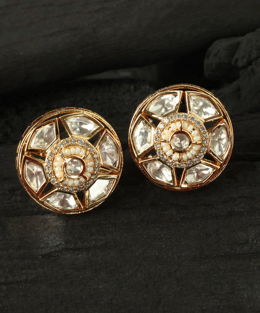 Rajwadi Polki Gold Studs