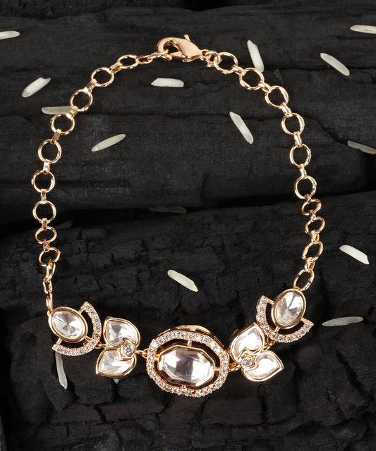 Polki Floral Motif Gold Bracelet
