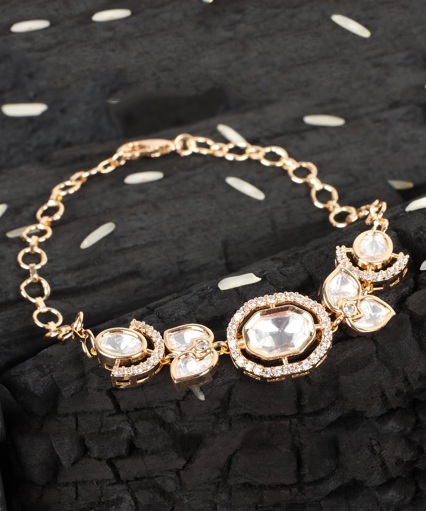 Polki Floral Motif Gold Bracelet