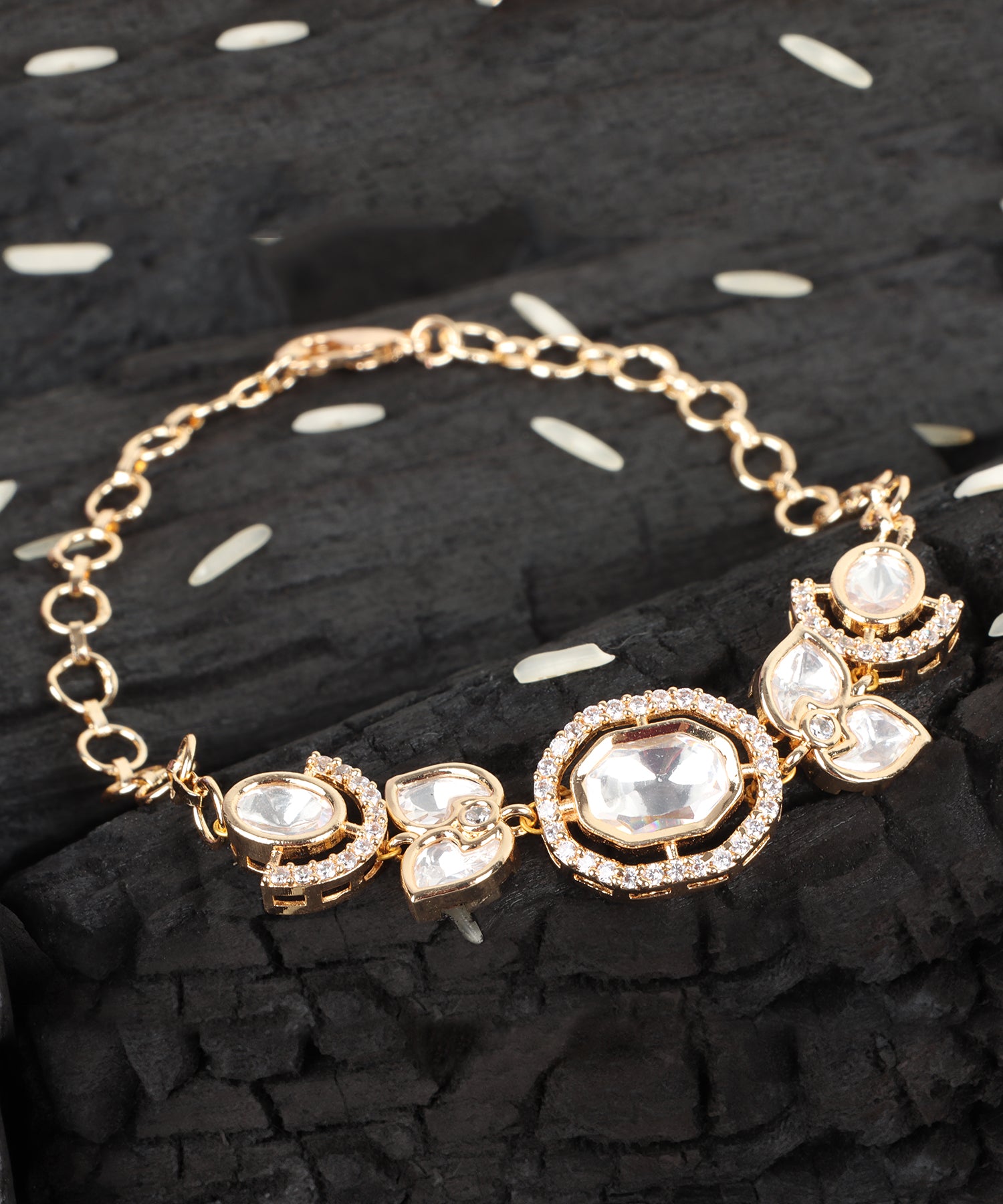 Polki Floral Motif Gold Bracelet