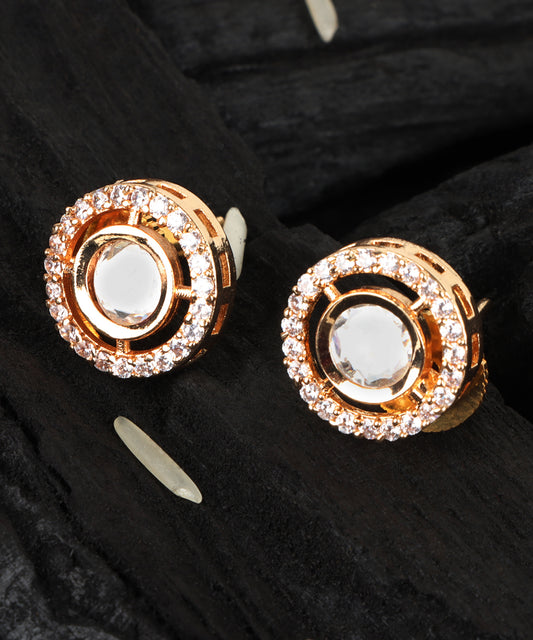 Round Polki Gold Stud Earrings