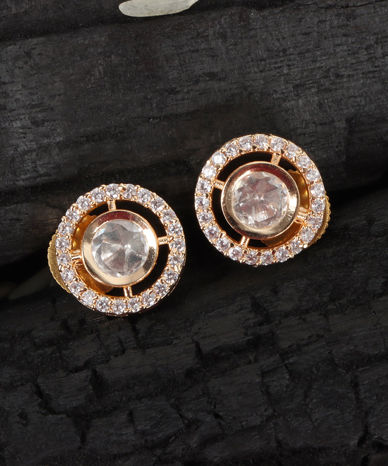 Round Polki Gold Stud Earrings