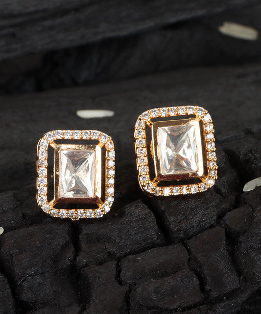 Emerald-Cut Polki Stud Earrings