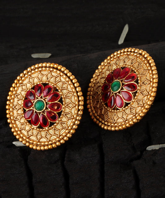Royal Round Gold Stud with Ruby & Emerald Stonework