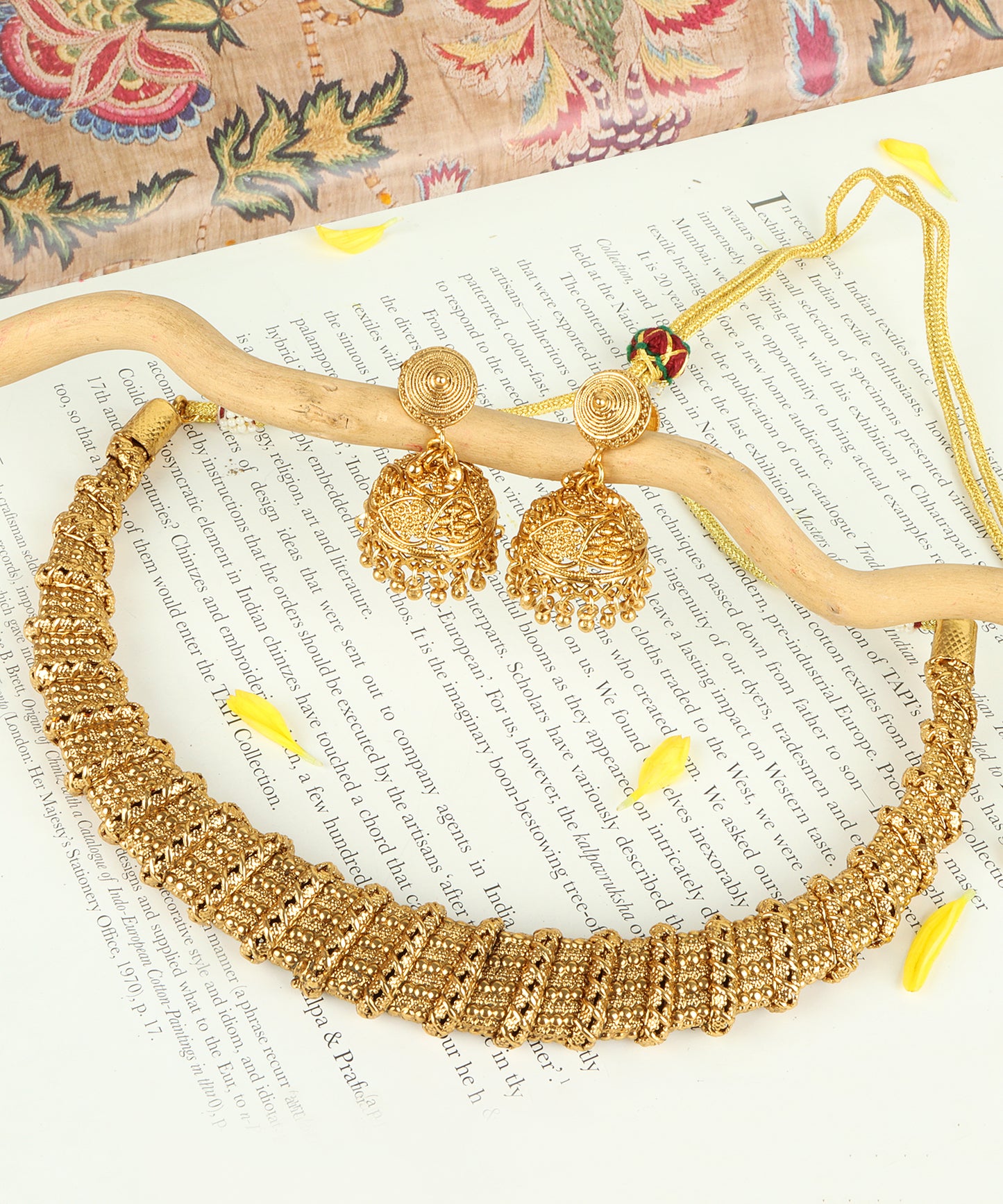 Traditional Gold Choker Necklace with Jhumka Earrings