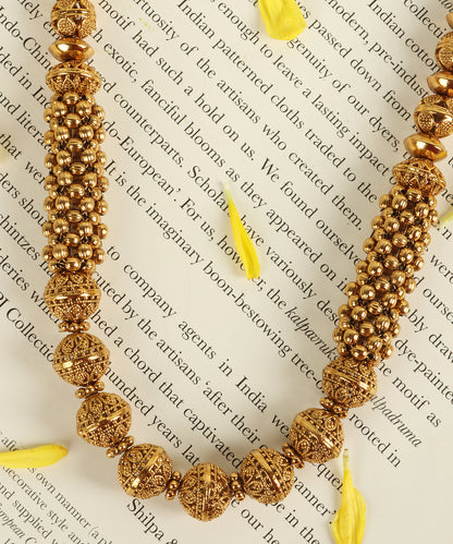Handcrafted Spherical Bead String Necklace in Gold Finish