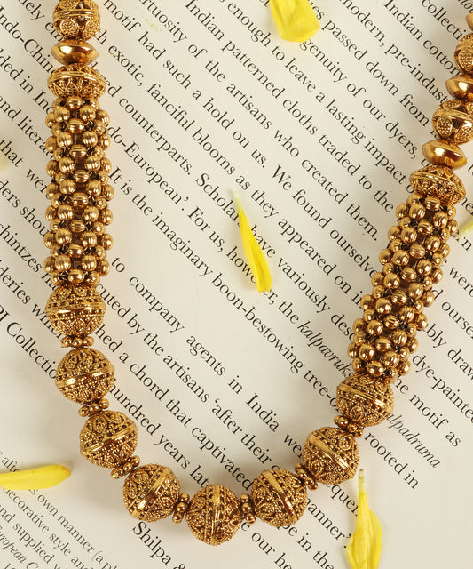 Handcrafted Spherical Bead String Necklace in Gold Finish