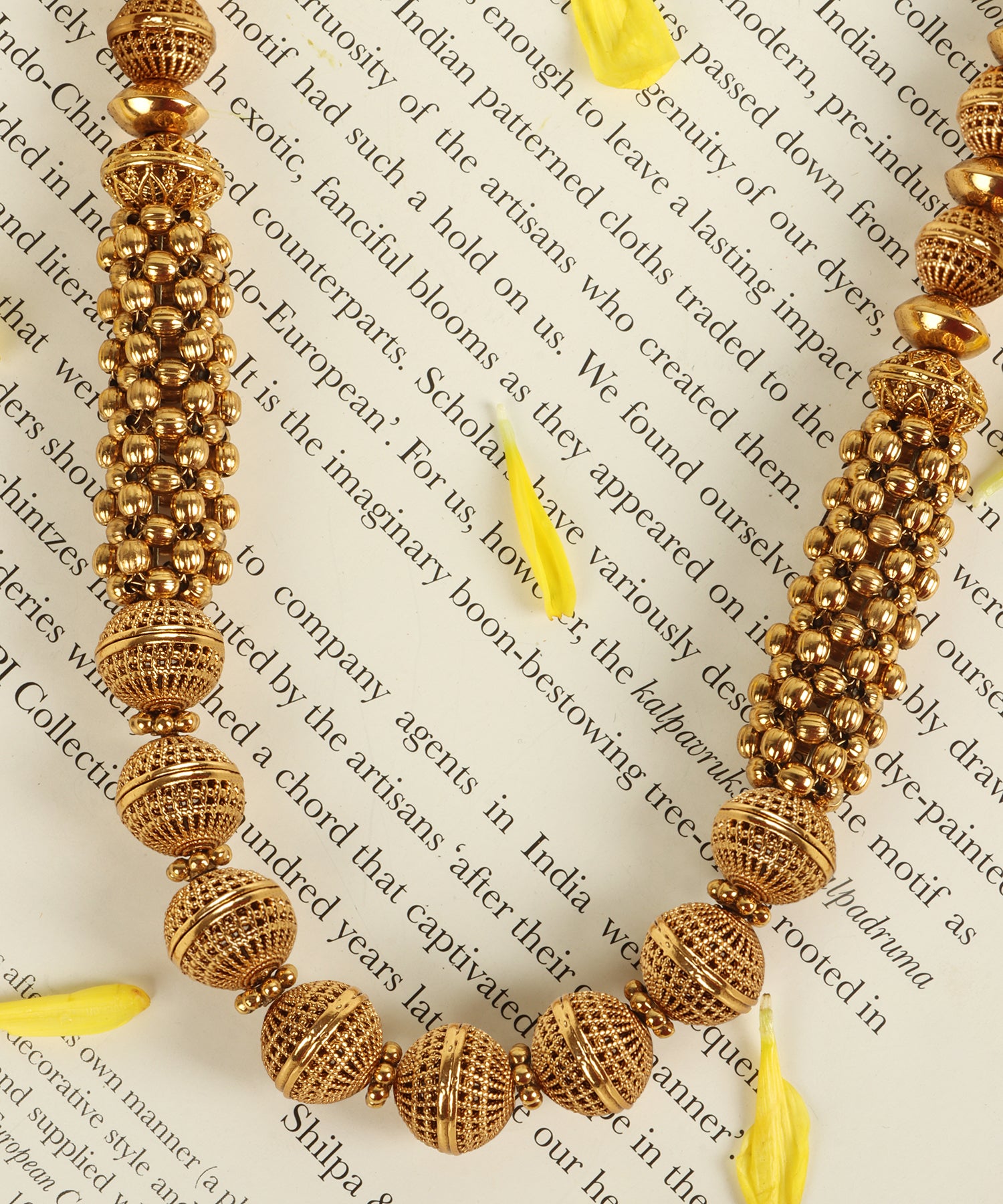 Handcrafted Spherical Bead String Necklace in Gold Finish