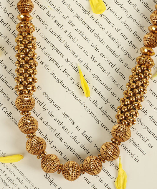 Handcrafted Spherical Bead String Necklace in Gold Finish