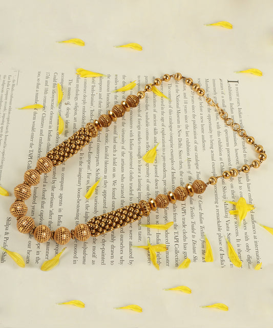 Handcrafted Spherical Bead String Necklace in Gold Finish