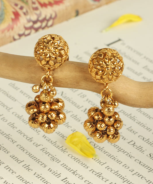 Floral Cluster Gold Drop Earrings