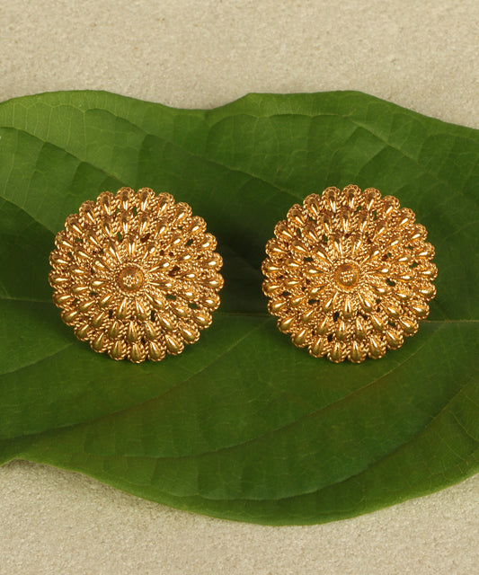Floral Round Gold Earrings