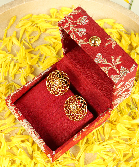 Round Gold Stud Earrings with Crystal