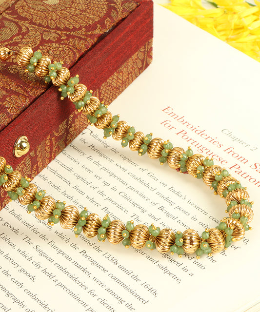 Round Gold & Emerald Beaded String Necklace