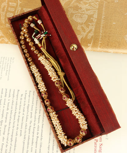 Gold Ruby & Pearl Beaded String Necklace