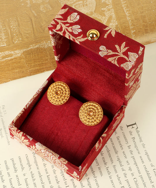 Round Gold Earrings with Pink Stone