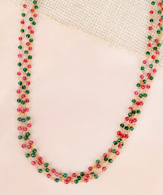Traditional Ruby-Emerald Beaded Gold Necklace