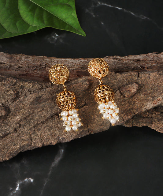 Vintage Gold & Pearl Cluster Earrings