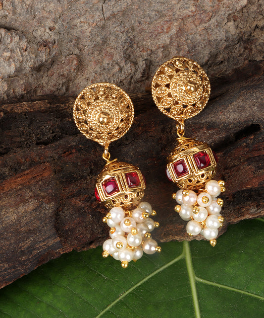 Ethereal Ruby Pearl Heritage Earrings