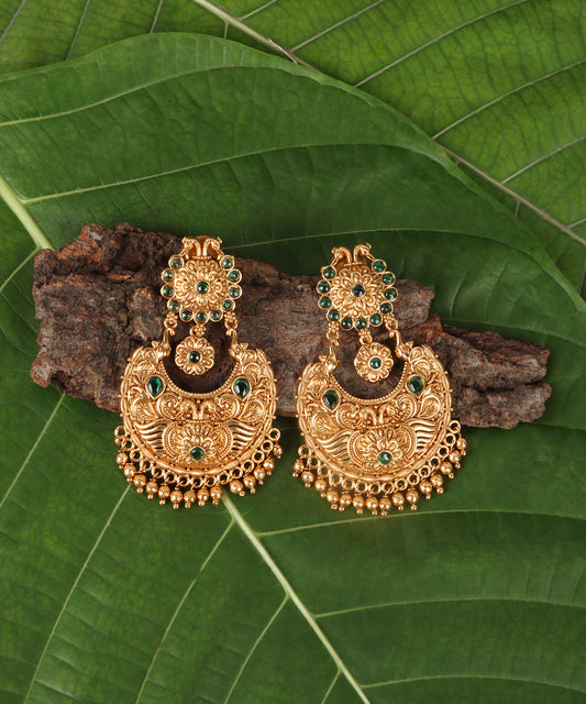 Royal Emerald Crescent Gold Earrings