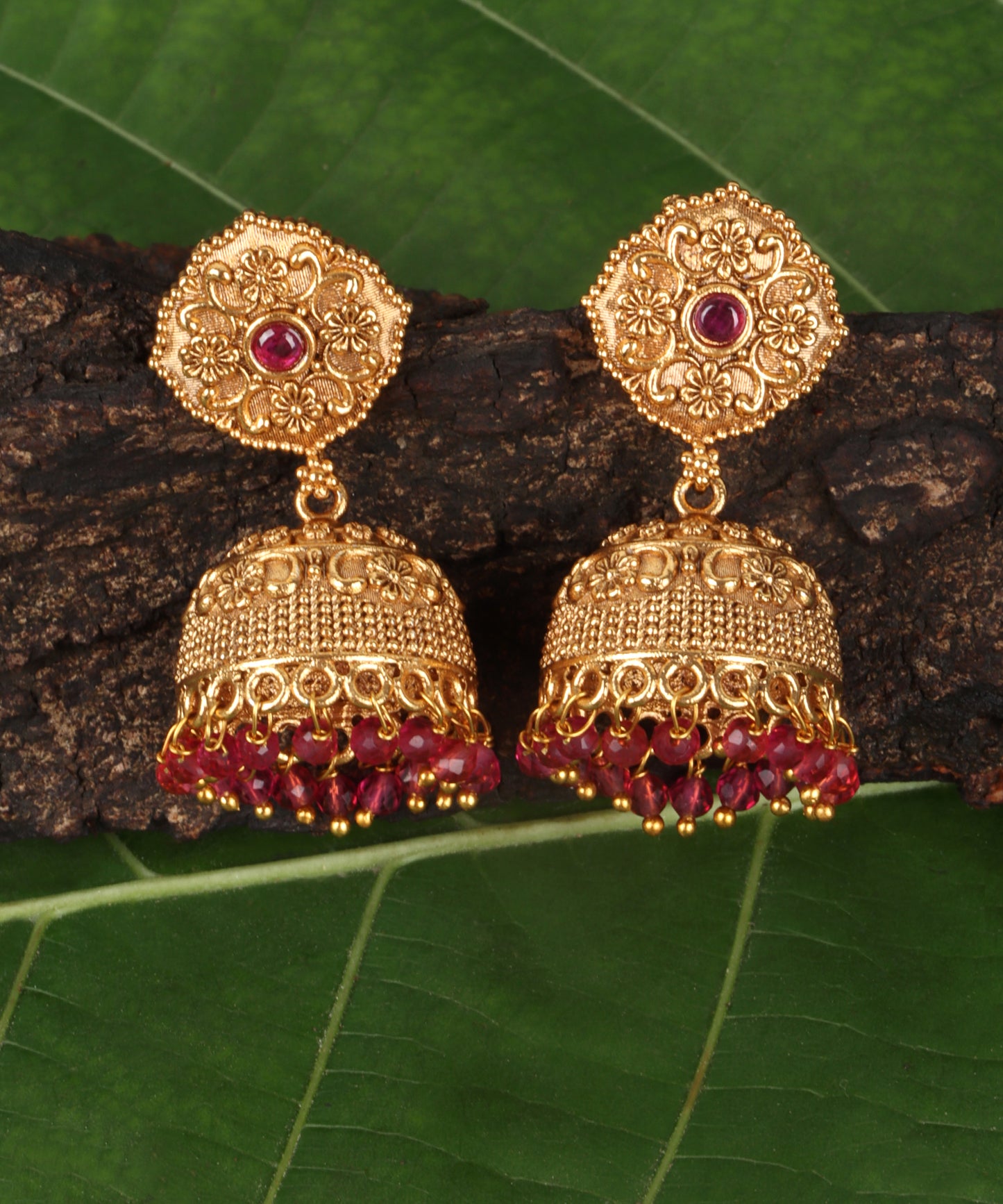 Classic Heritage Ruby Gold Jhumkis
