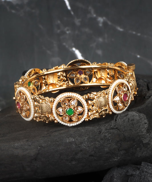 Regal Polki Kundan Bangle with Ruby & Emerald Accents