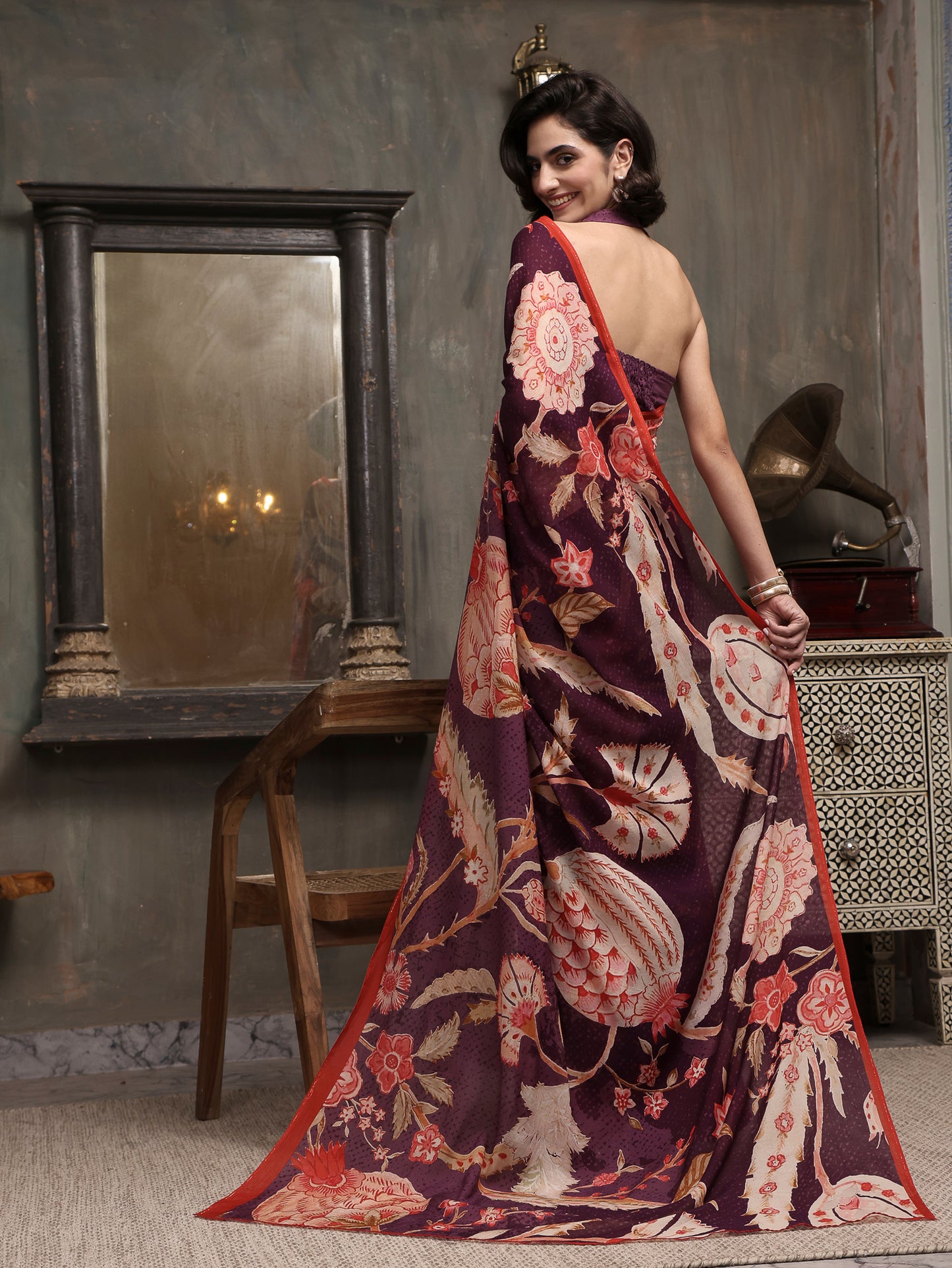 Gulnaar Deep Plum Chanderi Saree