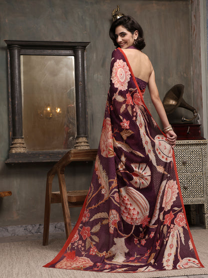 Gulnaar Deep Plum Chanderi Saree