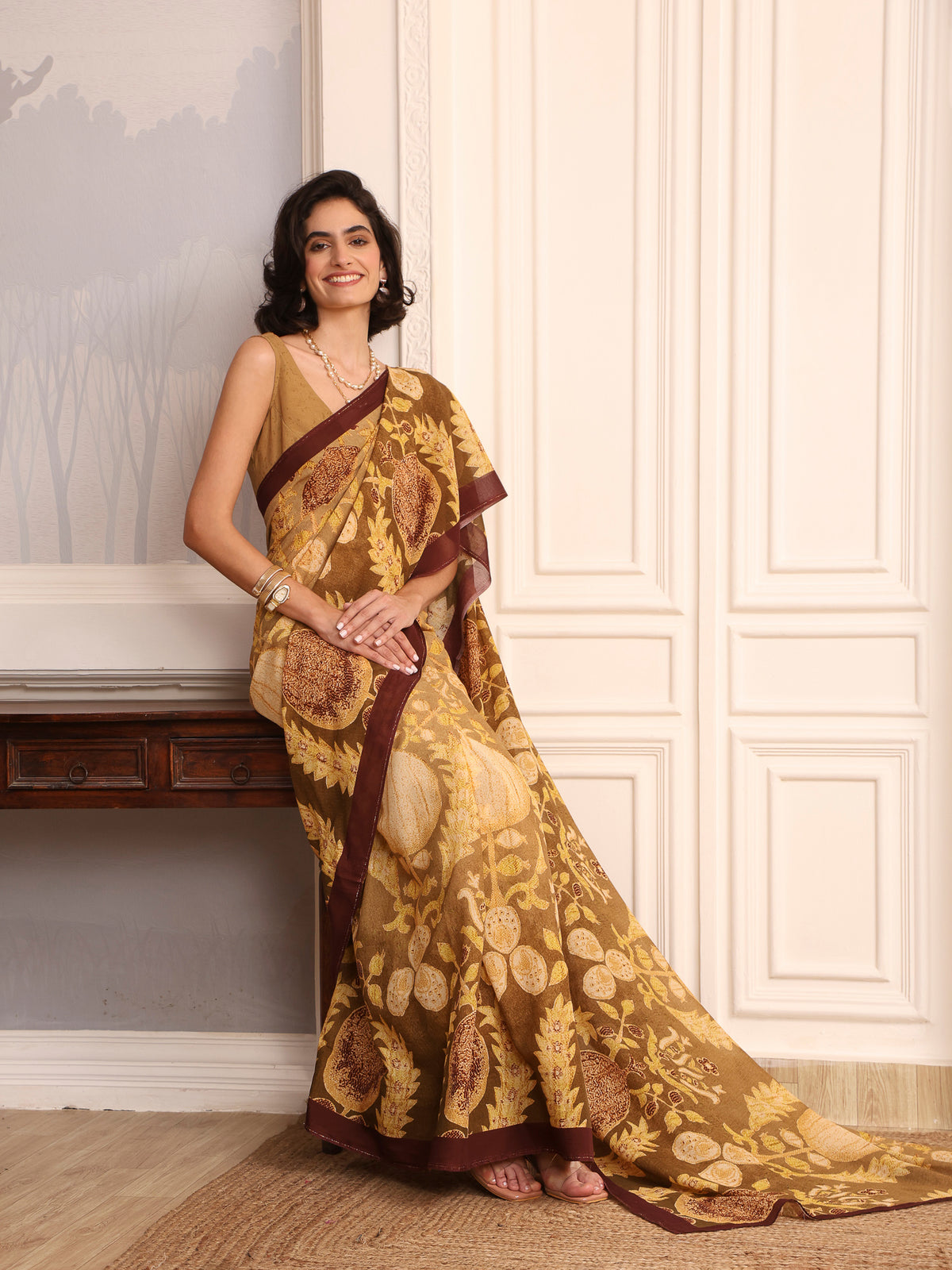 Rida Olive Green Chanderi Saree