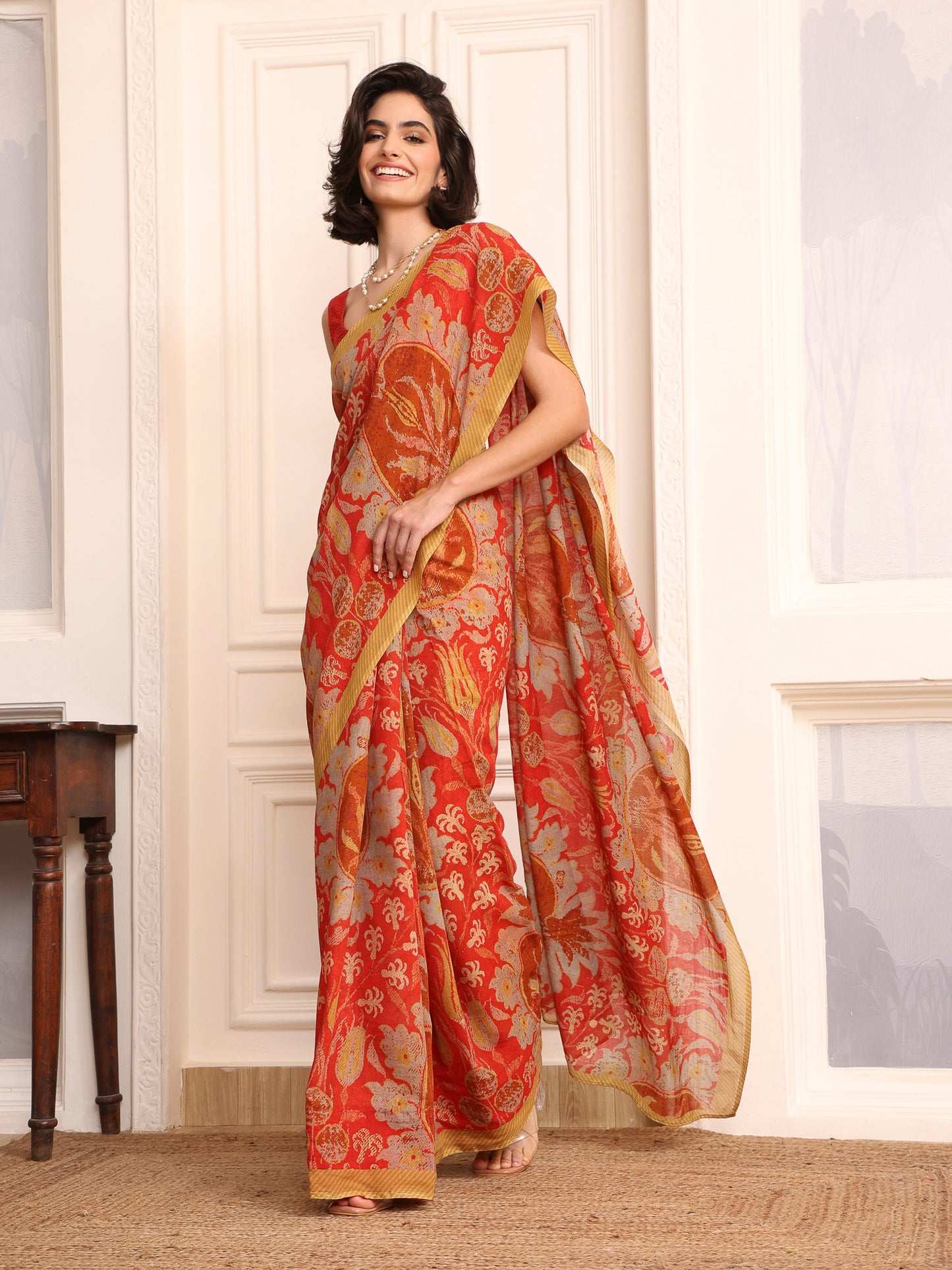 Parizad Vermillion Chanderi Saree