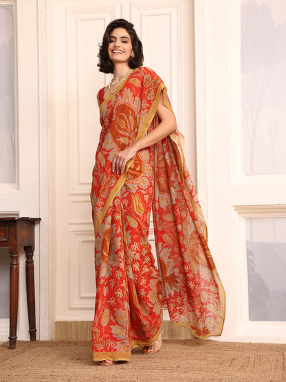 Parizad Vermillion Chanderi Saree