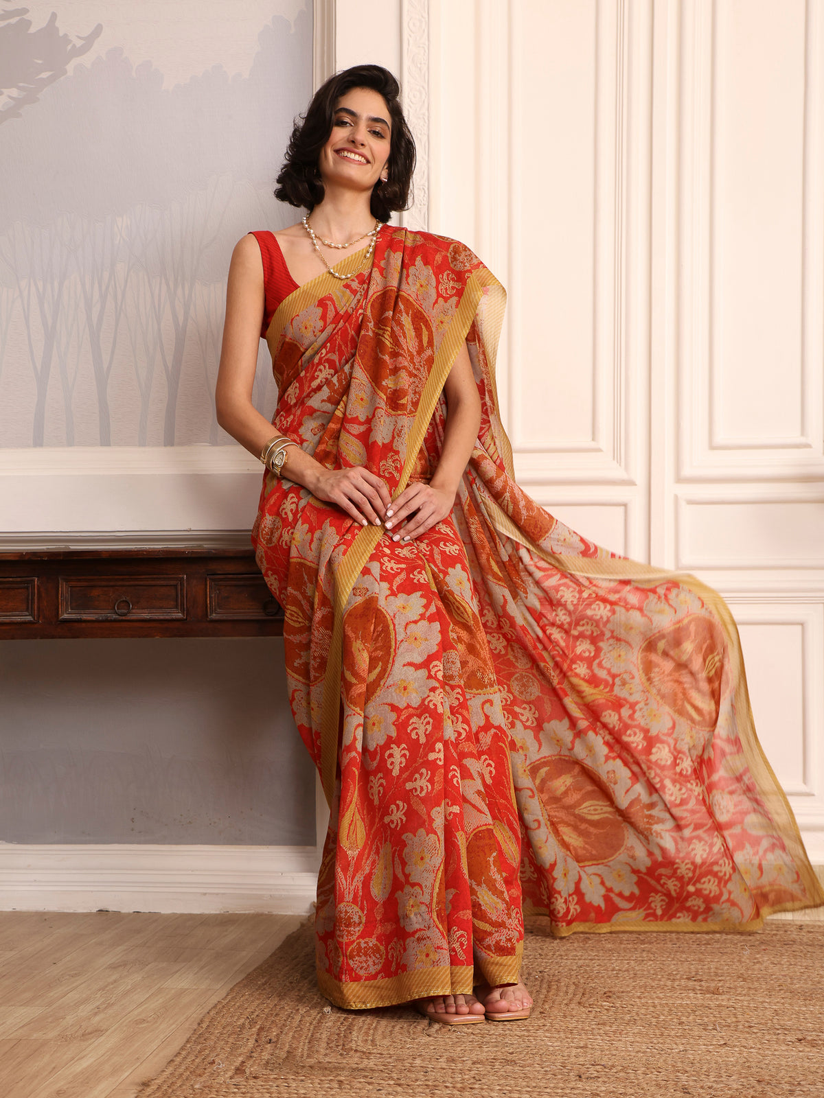 Parizad Vermillion Chanderi Saree