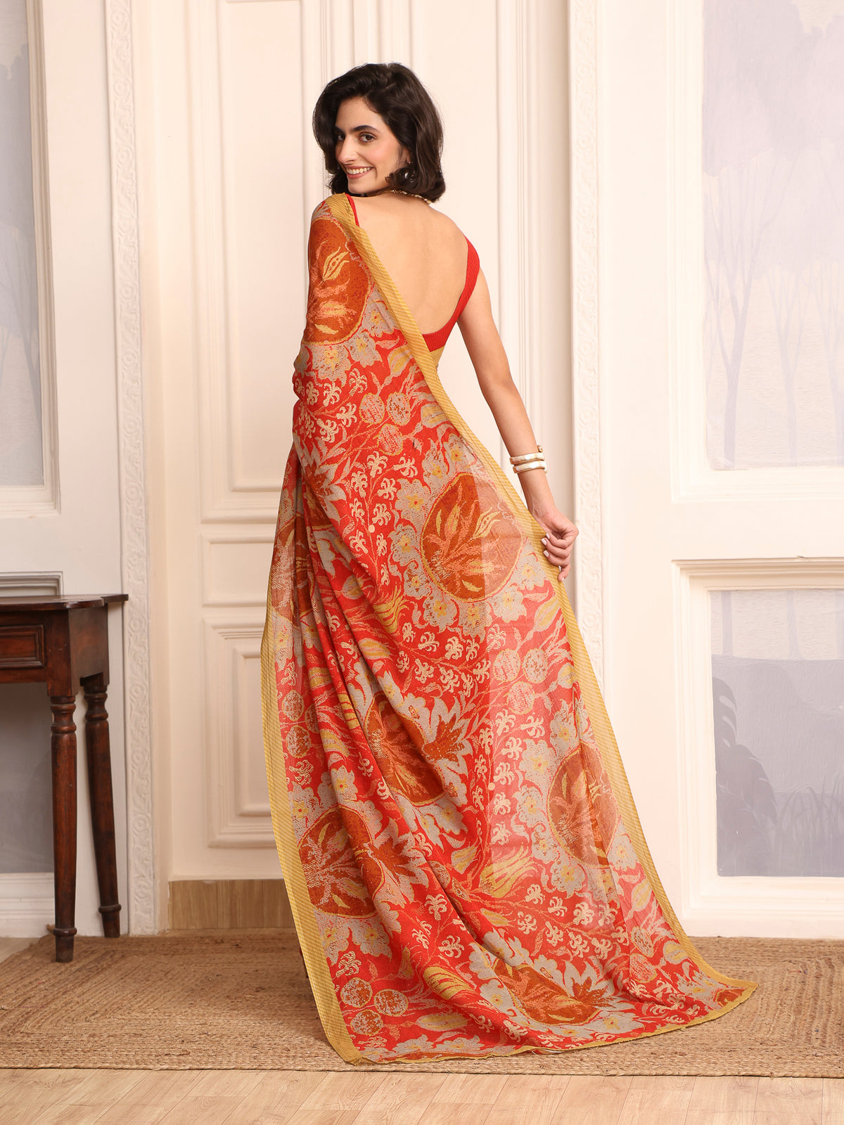 Parizad Vermillion Chanderi Saree