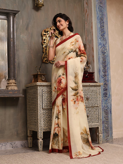 Nooreh Ivory Chanderi Saree