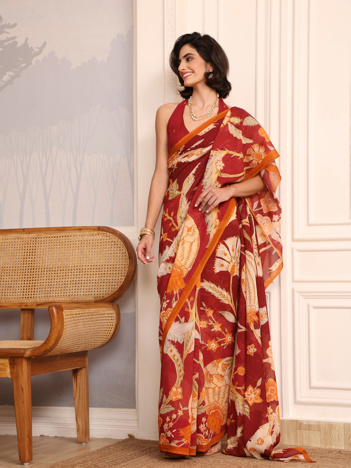 Gulnaar Sindoori Chanderi Saree