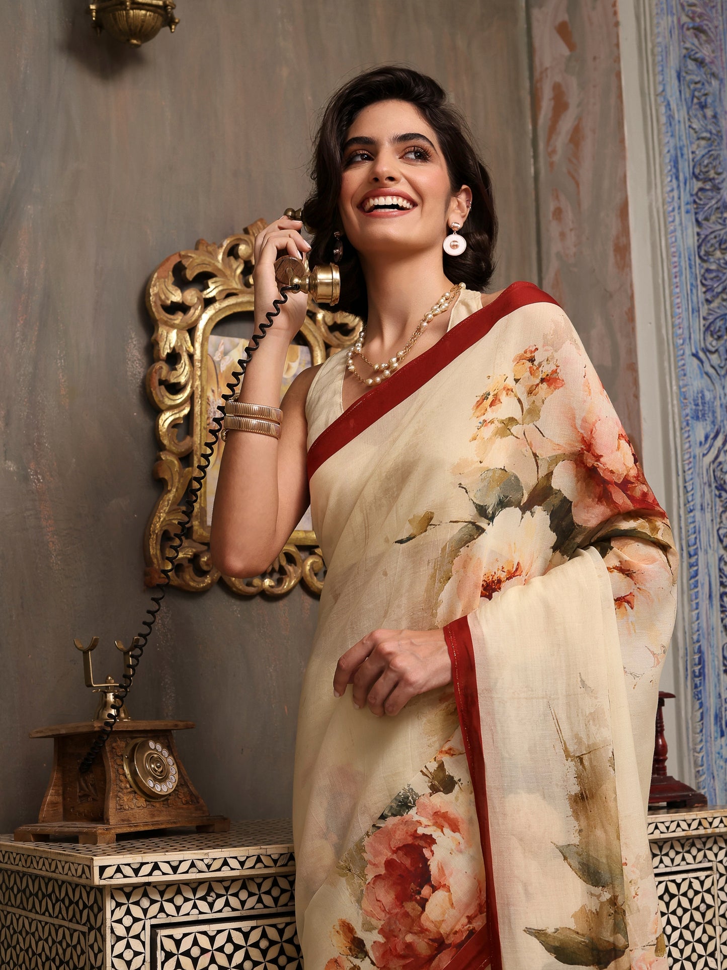 Nooreh Ivory Chanderi Saree