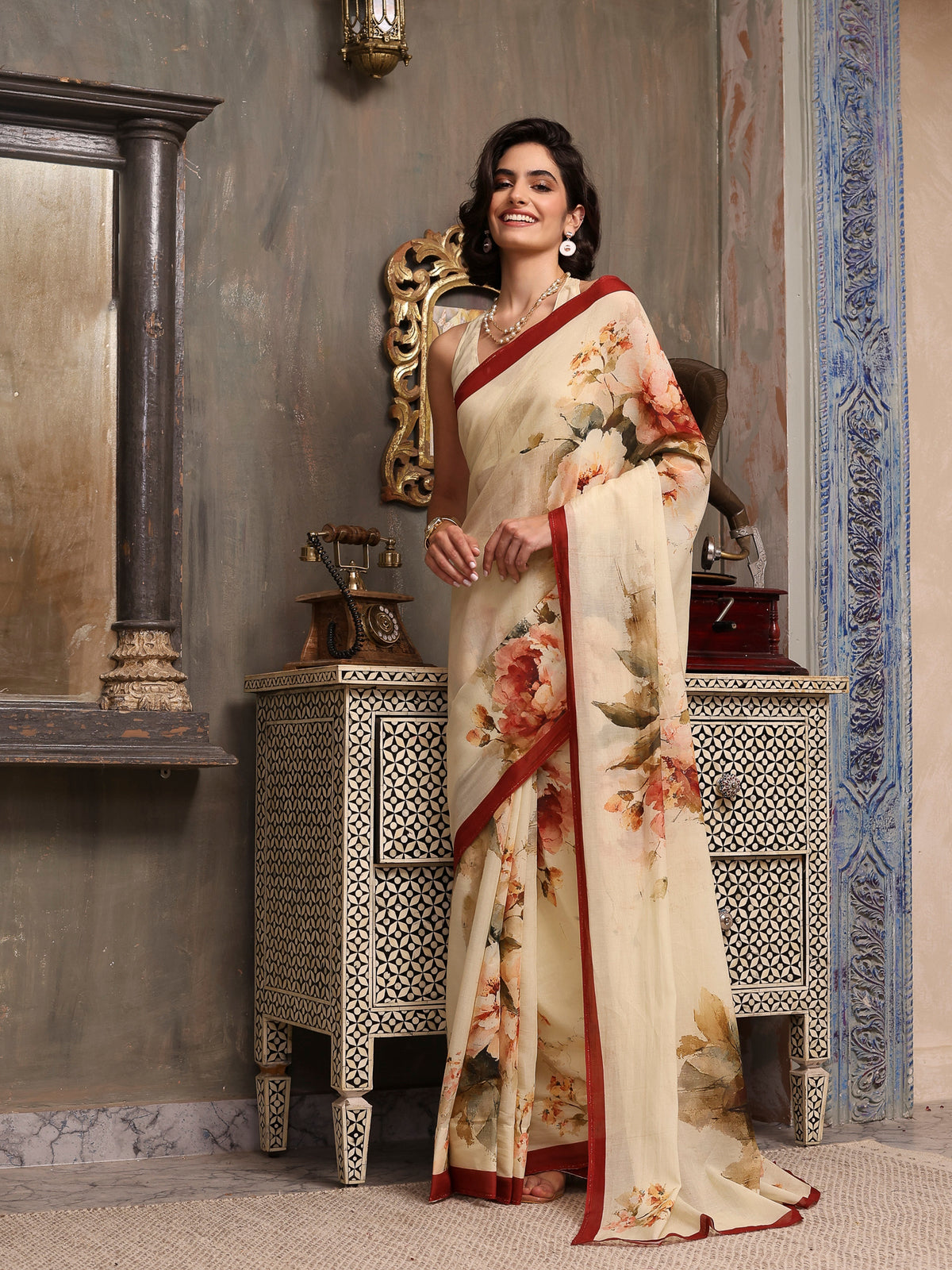 Nooreh Ivory Chanderi Saree