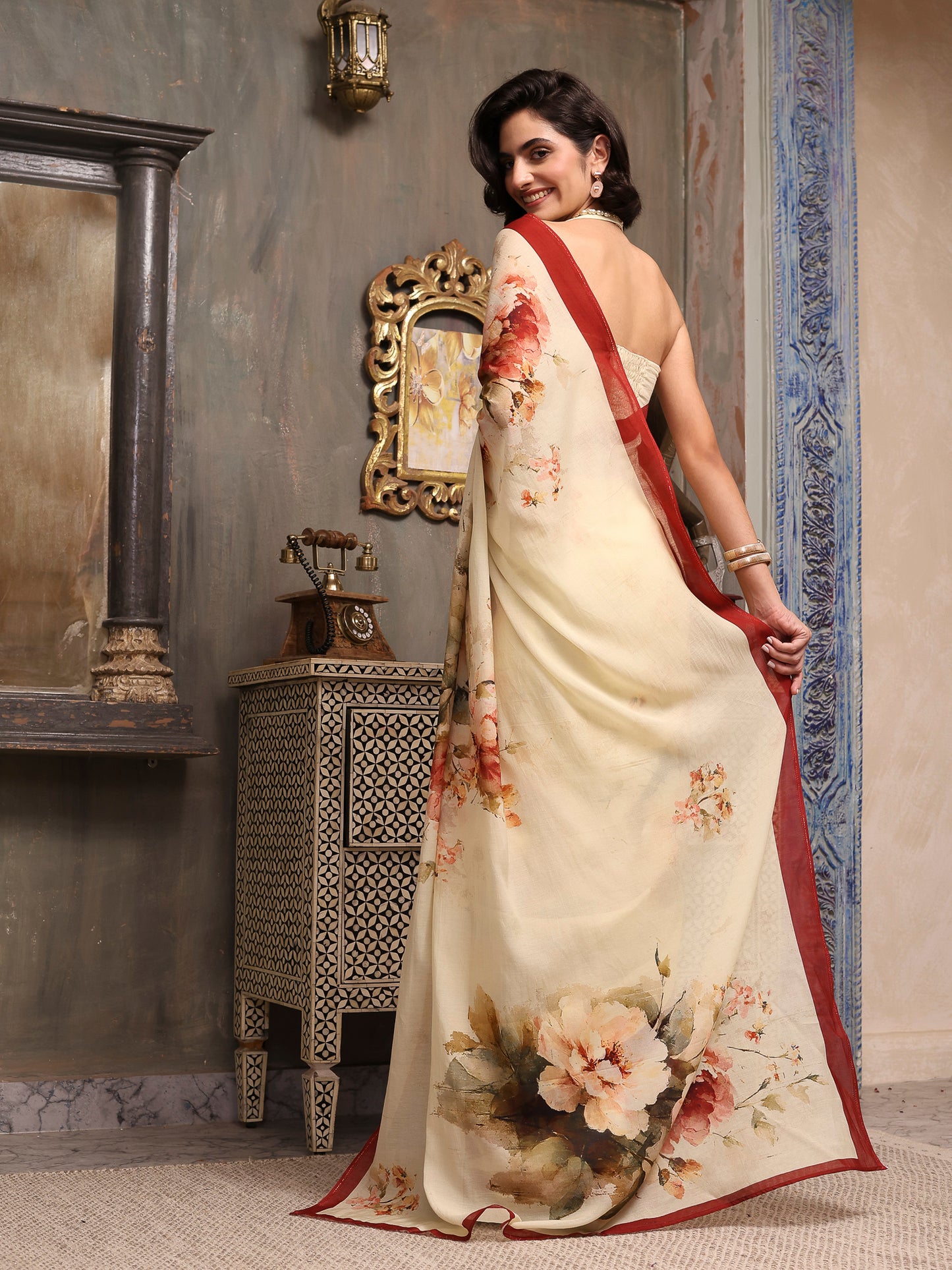 Nooreh Ivory Chanderi Saree