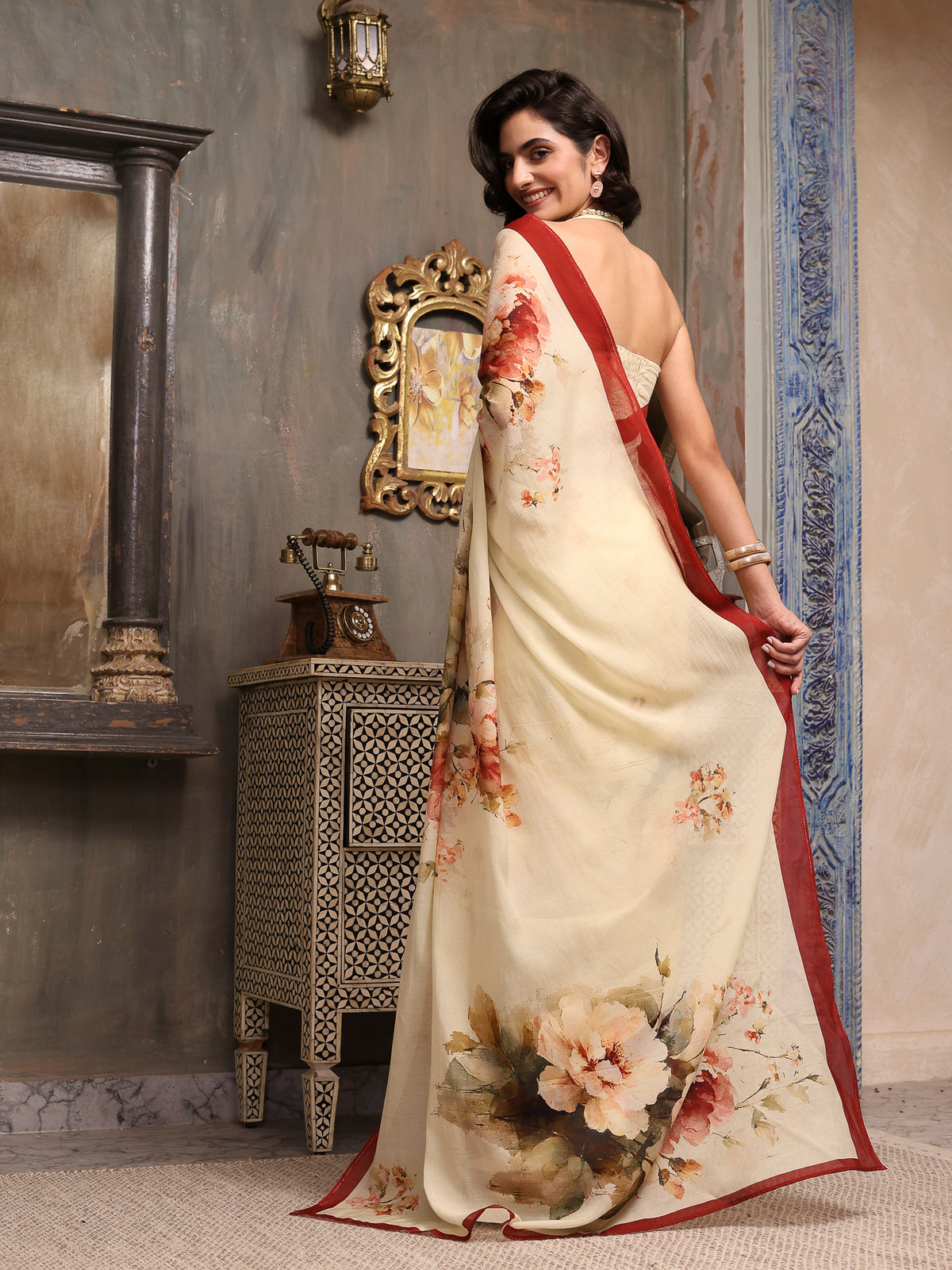 Nooreh Ivory Chanderi Saree
