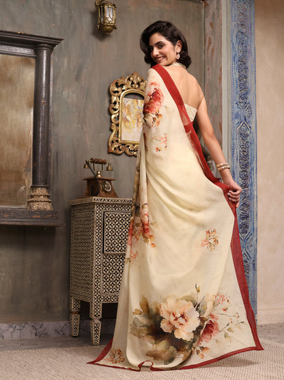 Nooreh Ivory Chanderi Saree